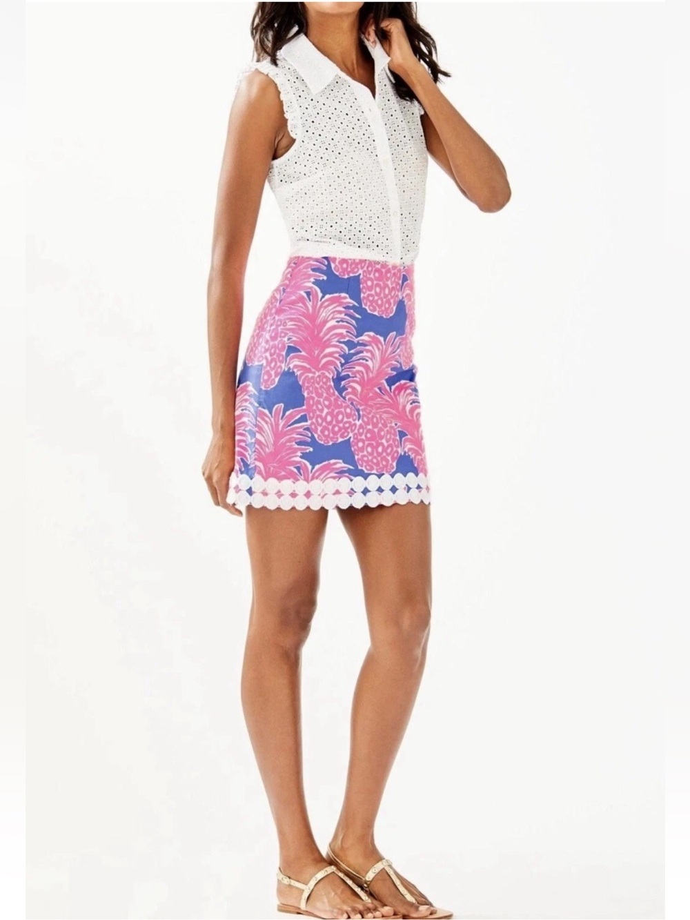 Lilly Pulitzer Izzy Skirt in Blue Haven Little Flamenco Pineapple Print Size 10 - Picture 2 of 9